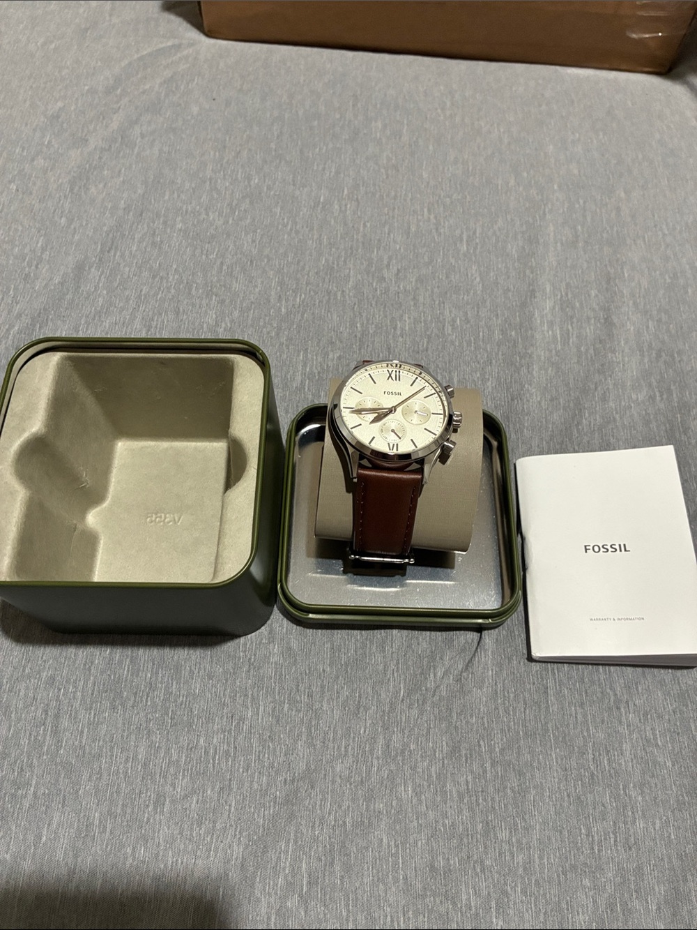 Fossil Men's Brown Leather Strap Watch with Silver Dial